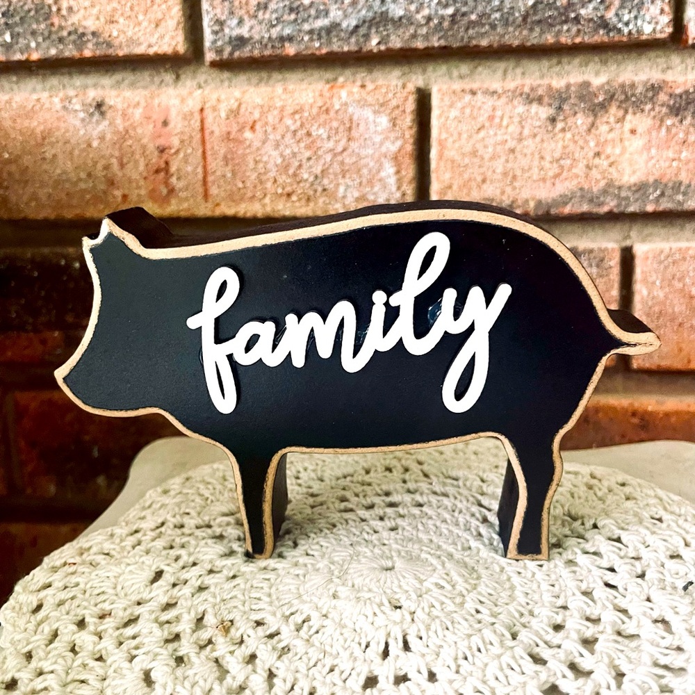 *Family Distressed Black Pig Shelf Sitter